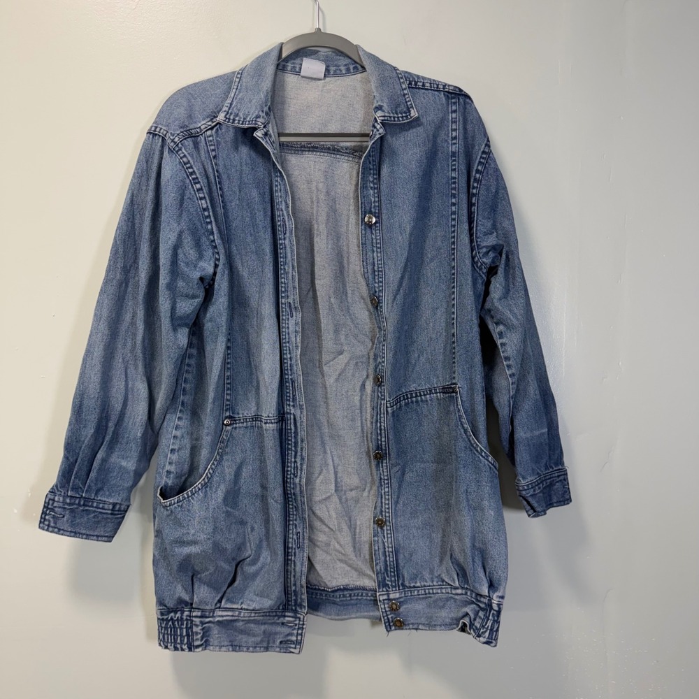 Vintage Brittania Classic Denim Longline Jean Jacket Blue Light Wash L/XL